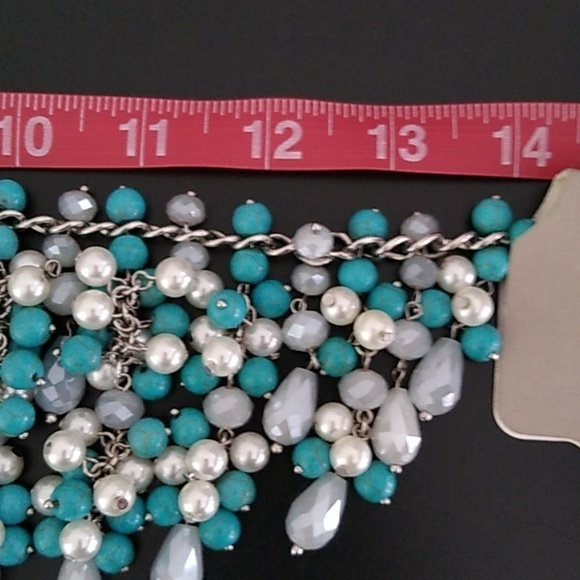 NEW Natasha Statement Necklace with Faux Turquoise Pearls and Faceted Lucite - Picture 11 of 16